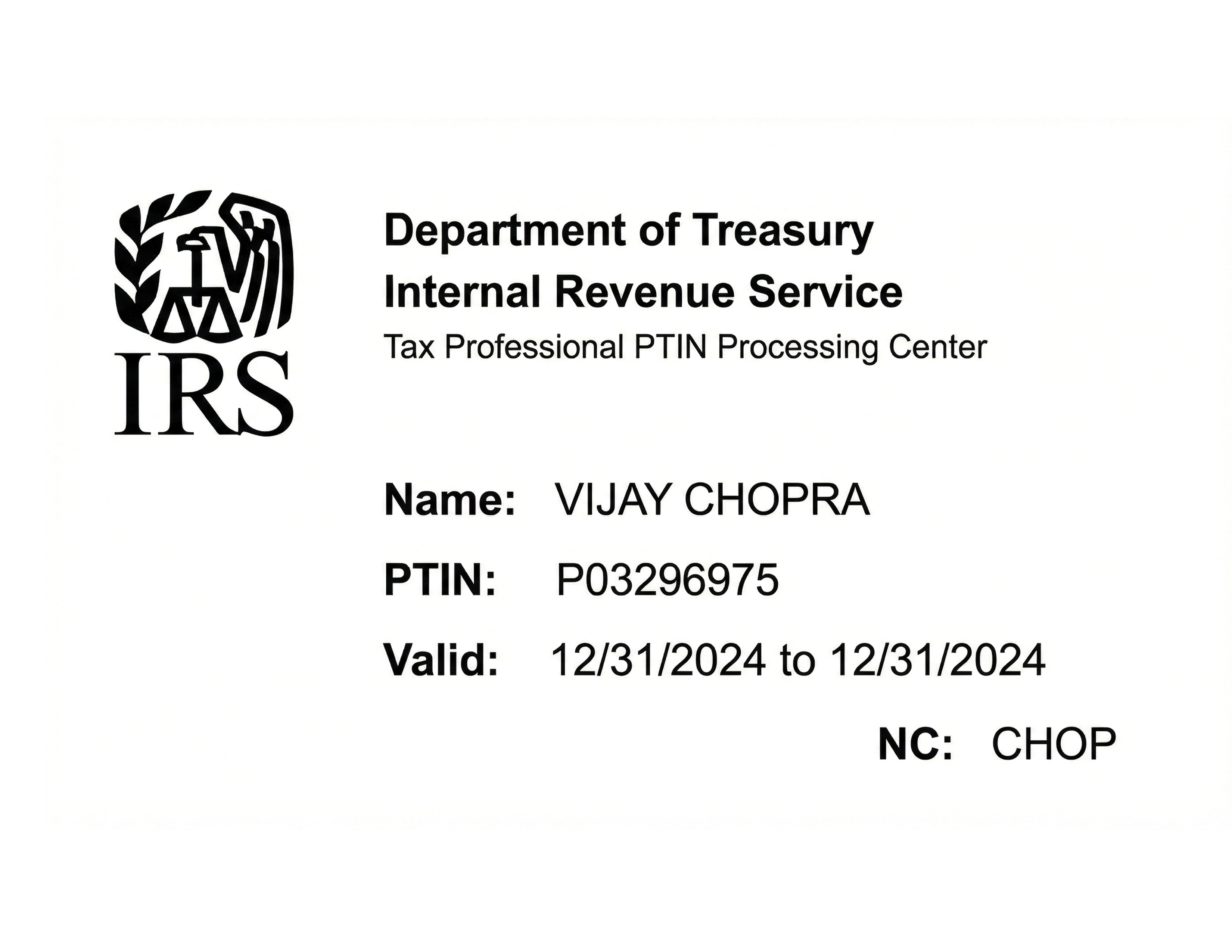 IRS 2024 Certificate