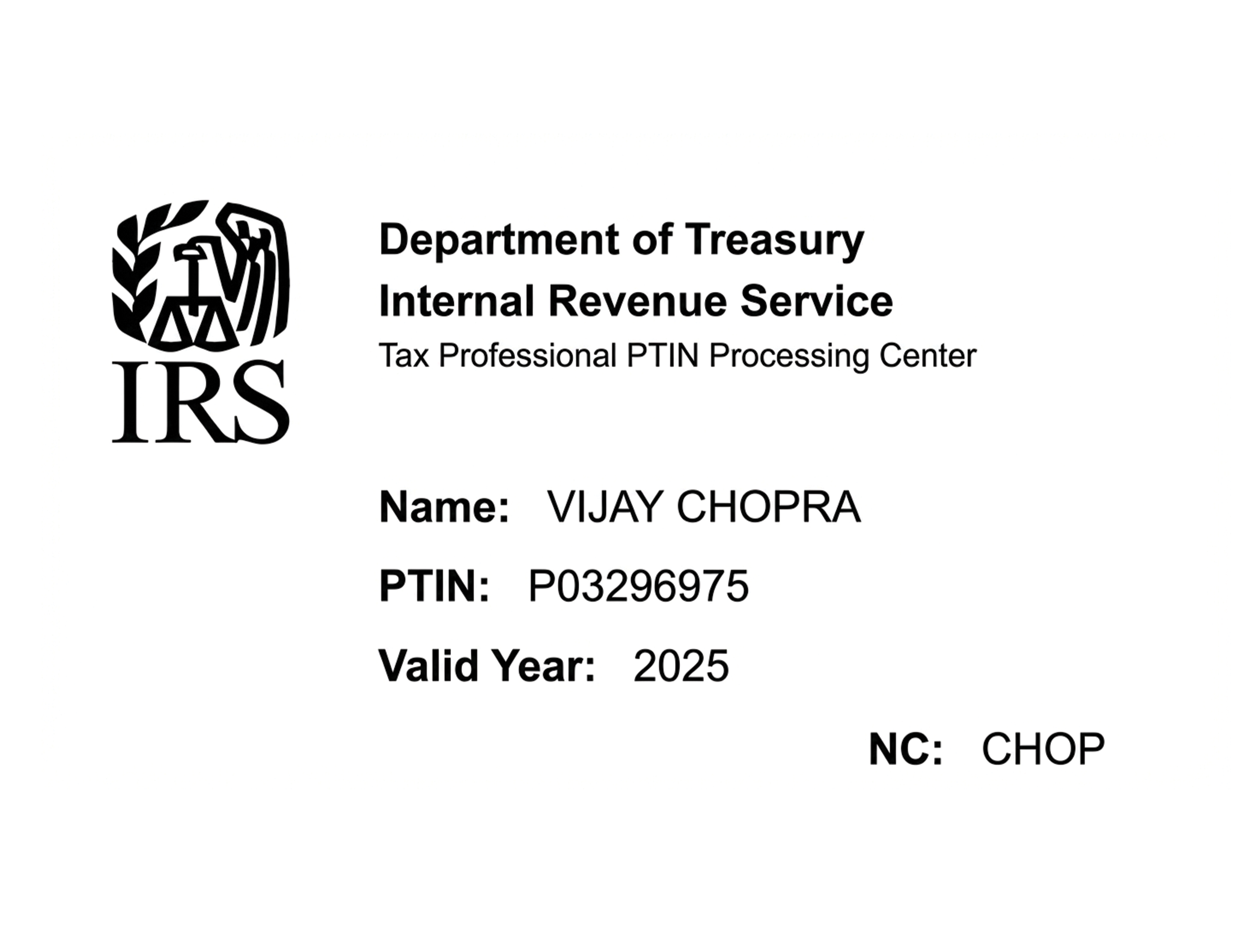 IRS 2025 Certificate